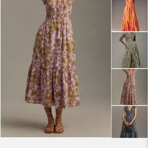 Anthropologie Pink and Purple Ruffled Smocked Sundress